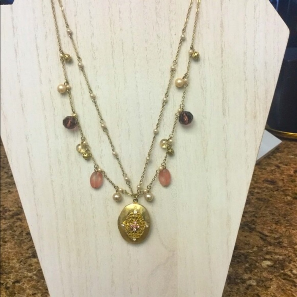 CAROLEE DOUBLE CHAIN GOLD LOCKET NECKLACE EUC